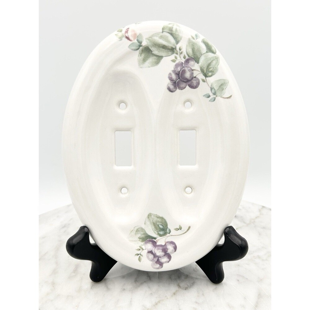 Vintage Porcelain Double Light Switch Cover Cottage Core Floral Purple Feminine